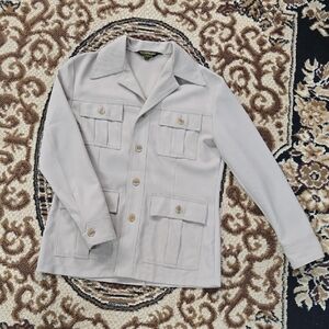 Vintage 1970s Leisure Suit Jacket Button up Shirt Retro Polyester Blazer Sears